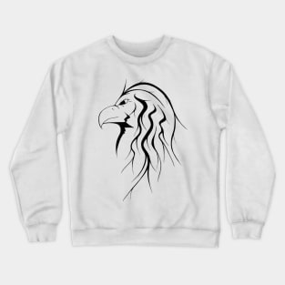 Black and white side profile of eagle with long hair Crewneck Sweatshirt